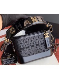 Imitation Chanel Logo Handle Lace Gabrielle Small Hobo Bag AS0865 Black 2019 AQ02445