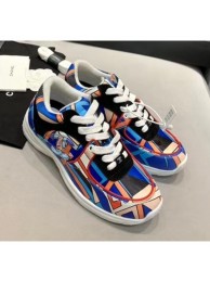 Imitation Chanel Multicolor Print Fabric & Calfskin Sneaker Blue 2020 Collection AQ04085