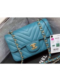 Imitation Chanel Original Quality Small Classic Flap Bag 1116 in Caviar Leather Chevron Turquoise with Gold Hardware AQ01668
