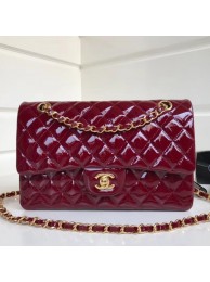 Imitation Chanel Patent Calfskin Medium Classic Flap Bag A1112 Burgundy（Gold Hardware） Collection AQ03431