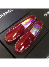 Imitation Chanel Patent Calfskin Rainbow Lining Chain Flat Loafers G35631 Red 2020 Collection AQ02541