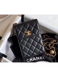 Imitation Chanel Pearl on Chain Phone Holder with Chain Bag AP1448 Black 2020 AQ04204