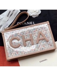 Imitation Chanel PVC and Tweed Small Pouch AP0359 Nude 2019 Collection AQ02243