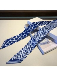 Imitation Chanel Quilting CC Print Silk Slim Bandeau Scarf 5x120cm Navy Blue 2020 Collection AQ02791