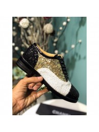 Imitation Chanel Sequins and Patent Calfskin Lace-ups Shoes G36208 Gold/White/Black 2020 Collection Shoes AQ01236