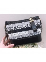 Imitation Chanel Sequins Gabrielle Small Hobo Bag A91810 Black/White 2019 AQ03141