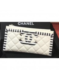 Imitation Chanel Striped Grained Calfskin CC Filigree Small Pouch Bag A81942 White 2019 AQ01549