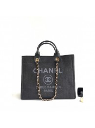 Imitation Chanel Toile Large Deauville Canvas Shopping Bag Black 2019 Collection AQ02395