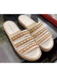 Imitation Chanel Top Quality Chain Lambskin Espadrilles Mules G35931 White/Beige 2020 AQ03622