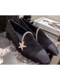 Imitation Chanel Top Quality Crystal Star Suede Calfskin and Grosgrain Loafers G35833 Black 2020 AQ04024