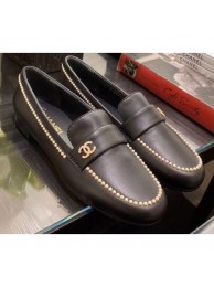 Imitation Chanel Top Quality Pearl Around Lambskin Loafers G35797 Black 2020 AQ02693