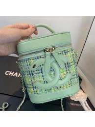 Imitation Chanel Tweed CC Logo Vanity Case Bucket Bag AS0323 Green 2019 Collection AQ04309