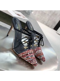 Imitation Chanel Tweed Transparent Lace-up High-Heel Mules Red 2019 Collection AQ02415