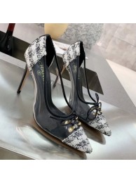 Imitation Chanel Tweed Transparent Lace-up High-Heel Pumps White 2019 Collection AQ03440