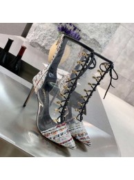 Imitation Chanel Tweed Transparent Lace-up High-Heel Short Boots Multicolor 2019 Collection AQ02047