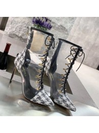 Imitation Chanel Tweed Transparent Lace-up High-Heel Short Boots White 2019 Collection AQ03170