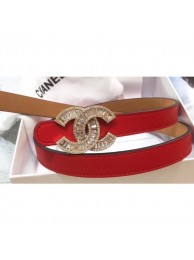 Imitation Chanel Width 2cm Crystal CC Logo Buckle Leather Belt Red AQ02676