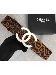 Imitation Chanel Width 5.3cm Leather Belt Leopard with White CC Logo AQ01255