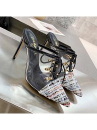 Imitation Cheap Chanel Tweed Transparent Lace-up High-Heel Mules Multicolor 2019 Collection AQ02326