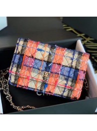 Imitation Cheap Chanel Tweed Wallet on Chain WOC A33814 Orange/Blue/Pink 2020 Collection AQ03971