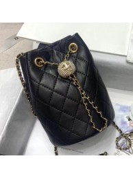 Imitation Fashion Chanel Quilted Lambskin Drawstring Bucket Bag with Crystal Ball Charm AS1894 Black 2020 Collection AQ00544