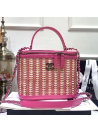 Imitation High Quality Chanel Rattan Woven Medium Vanity Case AS1347 Pink/Beige 2020 Collection AQ02546