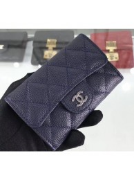 Imitation Hot Chanel Grained Leather Classic Flap Card Holder A80799 Navy Blue/Silver AQ02671