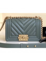 Imitation Luxury Chanel Caviar Leather Chevron Boy Flap Small Bag Gray Green/Gold AQ03227