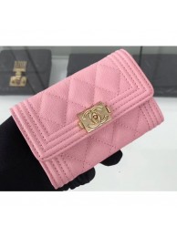 Imitation Luxury Chanel Grained Calfskin Boy Flap Card Holder A80603 Pink/Gold AQ02128