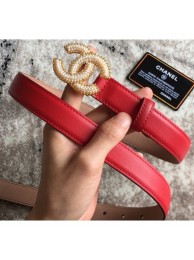 Imitation Top Chanel CC Pearls Belt 25mm Width Red Belt AQ01120