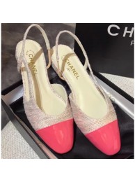 Imitation Top Chanel Heel 2cm Flat Slingbacks G31319 Tweed/Patent Pink AQ01058