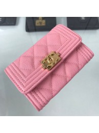 Imitation Top Chanel Quilted Grained Small Flap Boy Wallet A80603 Pink/Gold 2019 Collection AQ02048