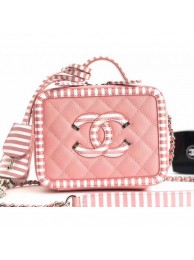 Knockoff 1:1 Chanel Striped Grained CC Filigree Vanity Case Mini Bag A93342 Pink 2019 AQ02768