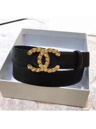 Knockoff Best Chanel Width 3cm Calfskin Belt With Crystal CC Buckle Black 2020 Collection AQ01941