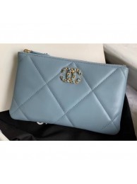 Knockoff Chanel 19 Lambskin Small Pouch Bag AP1059 Cyan 2020 AQ00916