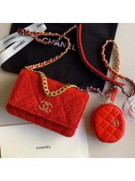 Knockoff Chanel 19 Tweed Wallet on Chain WOC and Coin Purse AP0985 Red 2019 Collection AQ00569