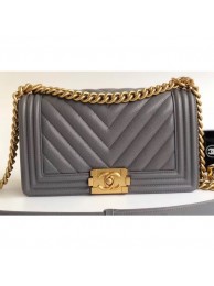 Knockoff Chanel Caviar Leather Chevron Boy Flap Medium Bag Gray/Gold AQ01068