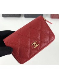 Knockoff Chanel Caviar Leather Classic Zipped Card Holder A69271 Red AQ00816