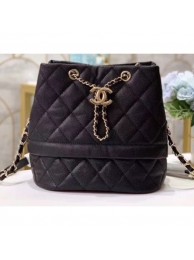 Knockoff Chanel Caviar Leather Quilted Rolled Up Drawstring Bucket Bag Black AQ02711