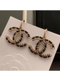 Knockoff Chanel Chain Leather CC Short Earrings Black/Gold 2019 Collection AQ02312