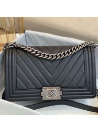 Knockoff Chanel Chevron Grained Calfskin Medium Boy Flap Bag A67086 Black/Vintage Silver 2019 Collection AQ01048