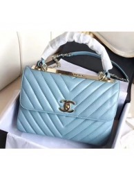 Knockoff Chanel Chevron Trendy CC Small Flap Top Handle Bag A92236 Light Blue 2018 AQ02402