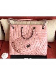 Knockoff Chanel Crumpled Calfskin Patchwork Shopping Tote Bag Pink 2019 AQ03359