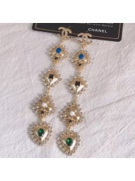 Knockoff Chanel Crystal Heart Long Earrings AB2404 Blue/Green 2019 Collection AQ02389