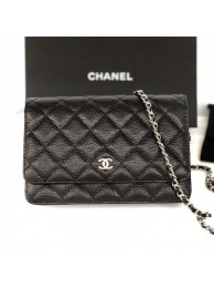 Knockoff Chanel Grained Calfskin Classic Wallet on Chain WOC AP0250 Black/Silver 2020 Collection AQ03334