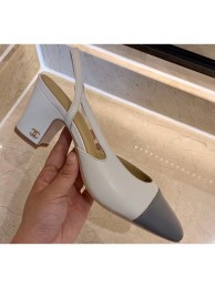 Knockoff Chanel Heel 6.5cm Slingbacks G31318 White/Gray 2020 AQ01228