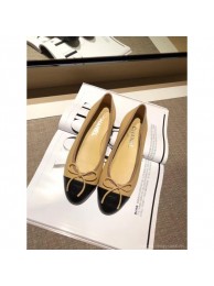 Knockoff Chanel Lambskin Classic Bow Ballerinas Flats Apricot/Black AQ03965