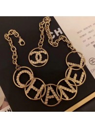 Knockoff Chanel Lettering Square Crystal Necklace AB0556 Gold/Crystal White 2019 Collection AQ01459