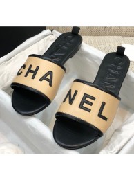 Knockoff Chanel Logo Mules Slipper Sandals Beige 2020 AQ02065