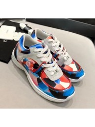 Knockoff Chanel Multicolor Print Fabric & Calfskin Sneaker Blue/Pink 2020 Collection AQ02936